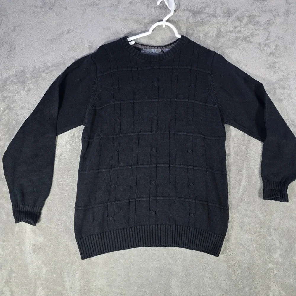 Oscar de la Renta Knit Sweater Textured Cotton Blend Pullover‎ Black Mens M